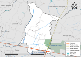 Carte en couleur présentant le réseau hydrographique de la commune