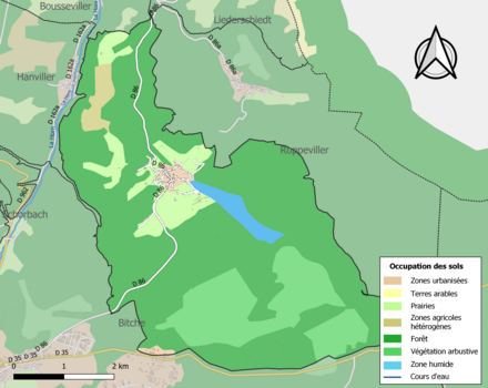 Carte en couleurs présentant l'occupation des sols.