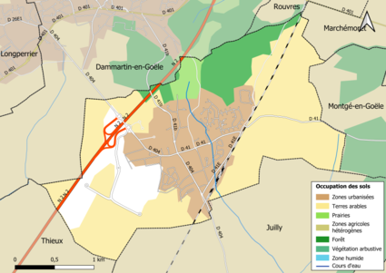 Carte des infrastructures et de l'occupation des sols en 2018 (CLC) de la commune.