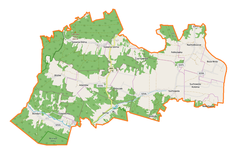 Mapa konturowa gminy Adamów, po lewej znajduje się punkt z opisem „Bliżów”
