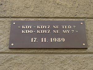 Memorial plaque on Albertov, the place where V...