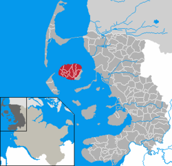 Map of Nordfriesland highlighting Föhr-Land