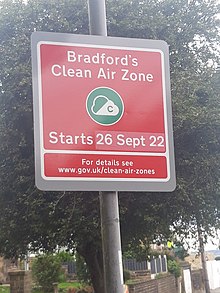 A red clean air zone sign in Shipley