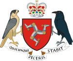 Coat of arms of the Isle of Man, a formerly Norse-dominated kingdom, with a raven as the right supporter.