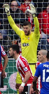 Forster playing for Southampton in 2016 Fraser Forster 2016-02-27 1.jpg