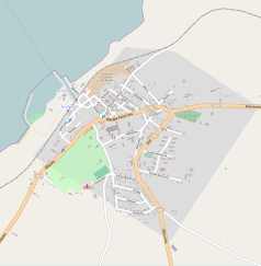 Mapa konturowa Fromborka, w centrum znajduje się punkt z opisem „Frombork, kapliczka przydrożna pw. św. Józefa”