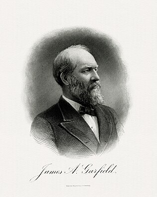 BEP engraved portrait of Garfield as President.