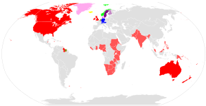 world map showing countries where a Germanic language is the primary or official language