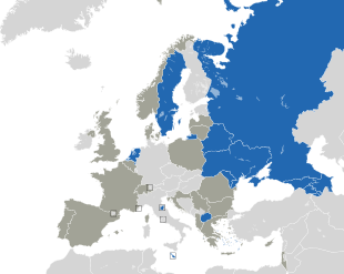 Um mapa colorido dos países da Europa