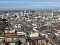 Liverpool city centre in late-2008 viewed from Liverpool Cathedral; the financial district and historic waterfront can be seen to the left, whilst the most prominent structure to the right is St. John's Beacon