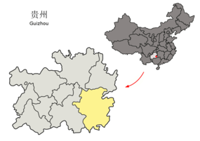Qiandongnans läge i Guizhou, Kina.