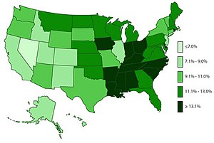 Percentage of people 4-17 ever diagnosed in the US as of 2011 Map-Ever-Diagnosed-2011-550px.jpg