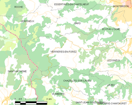 Mapa obce Verrières-en-Forez