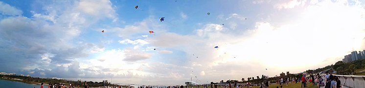 Kite-flying is a popular pastime on the barrage