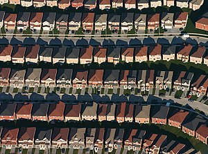 English: An aerial view of housing development...