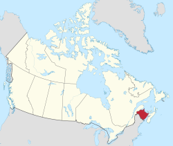Map of Canada with New Brunswick highlighted in red