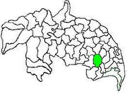 Mandal map of Guntur district showing  Ponnur mandal (in green)