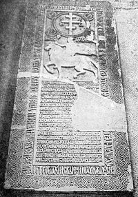 Nagrobna plošča Raduja Afumatskega s seznamom njegovih bitk