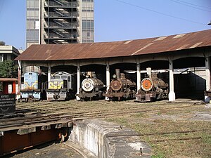 Locomotives in the roundhouse at Guatemala City