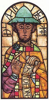 Stained glass, the Prophet Daniel from Augsburg Cathedral, late 11th century. Suddeutscher Glasmaler 001.jpg