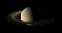 When Saturn is at equinox its rings reflect little sunlight, as seen in this image by Cassini in 2009. Saturn, its rings, and a few of its moons.jpg