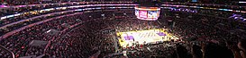 Panoramic view during a Lakers game Staples Center panoramic (16763114516).jpg