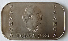 Tongan 1 pa`anga coin depicting Queen Salote Tupou III. Tonga 1 Pa'anga 1980 front.jpg