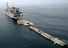 US Navy lighterage system - modern landing barges US Navy 080722-N-1424C-509 The Military Sealift Command large, medium roll-on-roll-off ship USNS Pililaau (T-AKR 304) is anchored off the coast of Red Beach.jpg