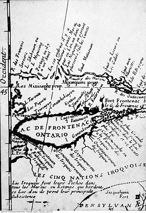 English: Map of Lac de Frontenac (Lake Ontario...