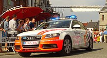 Audi patrol car from the Belgian Federal Police's Roads and Highways Unit Walcourt - Tour de la province de Namur, etape 3, 7 aout 2015, arrivee (A45).JPG