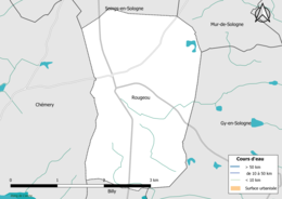 Carte en couleur présentantle réseau hydrographique de la commune