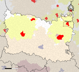 Localisation de l'aire d'attraction de Noyon dans le département de l'Oise.