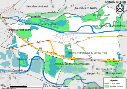 Carte des ZNIEFF de type 1 de la commune.