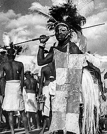 A Kamba Warrior in traditional battle dress. A Kamba Warrior.jpg