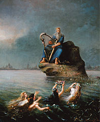 Väinämöinen playing a large harp by Rudolf Åkerblom [fi], 1885