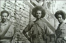 Jagama Kello (center) with two other Arbegnoch fighters, 1940. Arbegnuoc 1.jpg