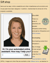 An example of an older generation of avatar-style automated online assistant on a merchandising website Automated online assistant.png