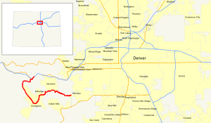 State Highway 74 travels in a J-shaped path through Central Colorado west of Denver.