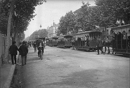 Train de tramways au Concours régional agricole, par Eugène Trutat (1895, Archives municipales).