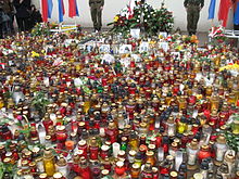 A memorial for the plane crash that killed President Lech Kaczynski Cracow after Polish Air Force One crash 10.jpg