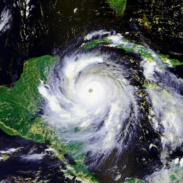 Satellite image of Hurricane Dean approaching the Yucatán Peninsula