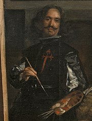 Detalle del autorretrato de Diego Velázquez en el cuadro Las Meninas con la Cruz de Santiago en el pecho