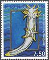Briefmarke mit Abbildung der Färöischen Hörnchenschnecke