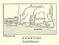 Grand-Bassam sur une carte de 1894, à droite la frontière franco-anglaise.