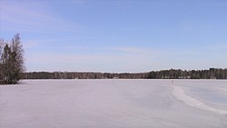 Jäätynyt Pyhävesi Kurkiniemestä kuvattuna.