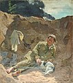 Солдат в окопе, картина художника Юрия Горелова "Хотят ли русские войны?", 1962