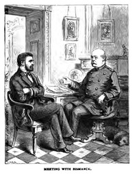 Chancellor Otto von Bismarck: In 1878, Grant and Bismarck discussed the American Civil War. Grant & Bismarck Meeting.tif