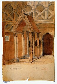 Aquarel from Hopeprstad stave church by Peter Andrias Blix, painted in 1882