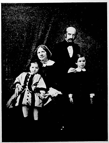 J. Lind med make och barn. Efter fotografi tagen i Stockholm 1860.