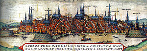 Lubeck, 15th century Lubeka kolorowa litografia ksiazkowa XIVw.jpg